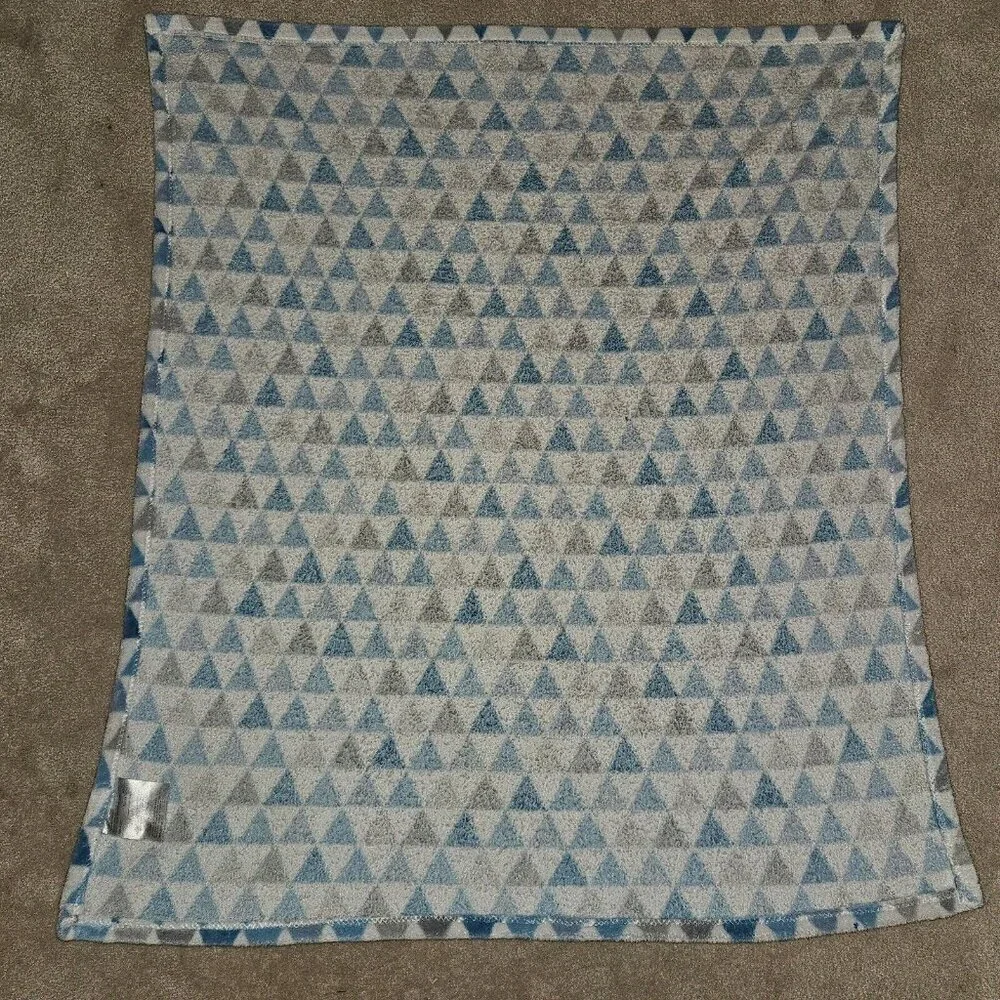 RN 119741 Aqua Blue Gray White Triangles Fleece Baby Blanket Lovey Geometric